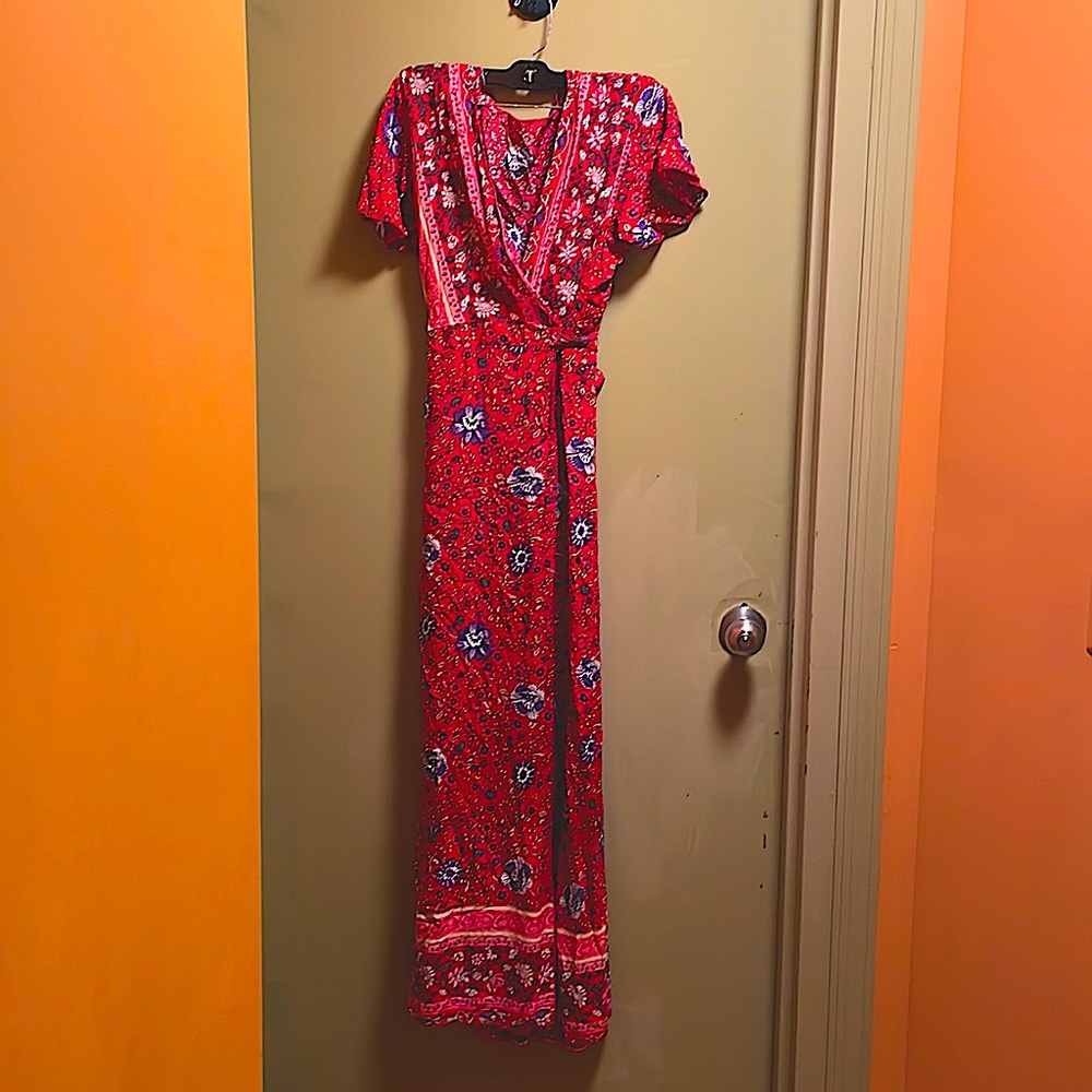 Women’s Boho red floral wrap dress